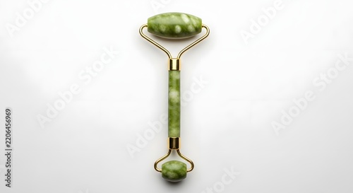 Natural green jade facial roller, a soothing beauty tool for invigorating face massage and skincare routine, promoting relaxation and skin wellness