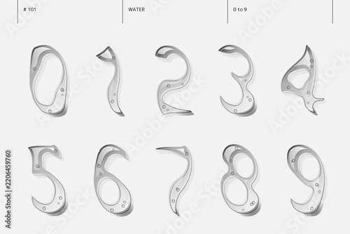 水の0から9までの数字のセット_101