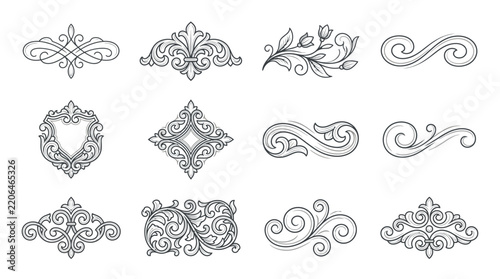 Ornate Decorative Elements Set: Flourishes, Swirls, and Filigree