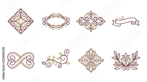 Ornate decorative elements set, vintage frames, borders, dividers, isolated