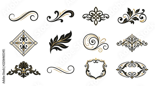 Ornate Decorative Elements: Swirls, Flourishes, Borders, Isolated