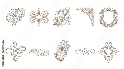 Ornate Decorative Elements, Flourishes and Borders, Vintage Style