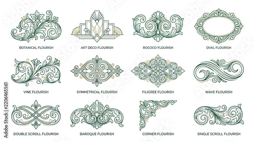 Ornate Decorative Flourishes Set - Vintage Scrollwork & Swirls