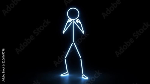 Glowing white neon stickman character throwing punches in boxing animation