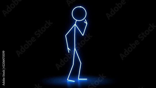 Glowing Blue Neon Stick Figure Thinking Animation