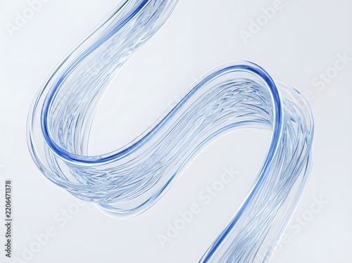 Ethereal Translucent Blue Ribbon Spiraling Gracefully Against Minimalist White Background for Futuristic Design Projects