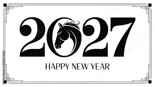 2027 Happy New Year Elegant Typography with Decorative Floral Number