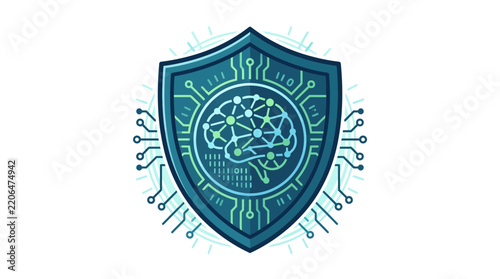 Cybersecurity Shield with AI Brain Icon Isolated