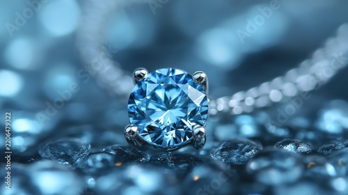 Blue diamond pendant on chain, sparkling gems