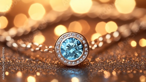 Blue gem bracelet, gold accents, festive lights
