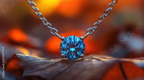 Blue gem pendant, autumn leaves