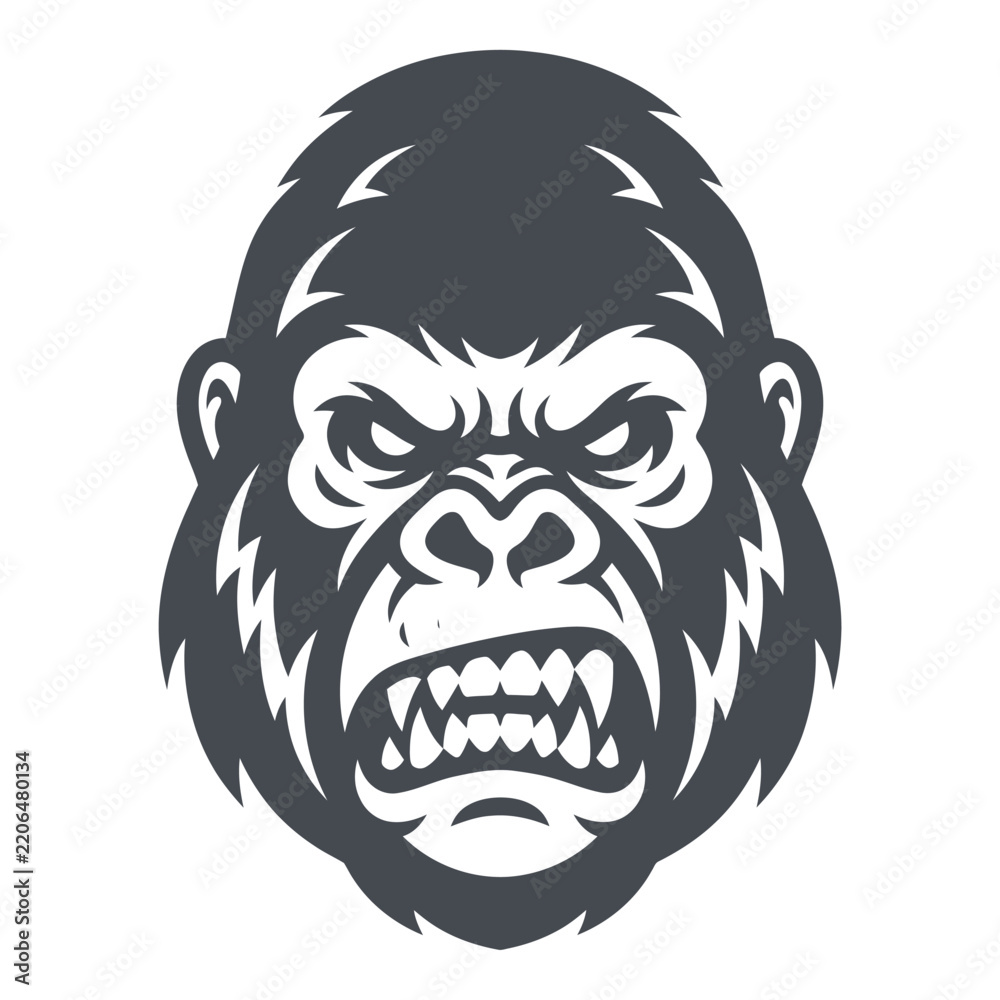 Fototapeta premium Angry gorilla head mascot vector illustration on white background