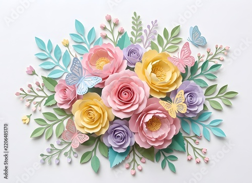 Vibrant Handcrafted Paper Flower Bouquet with Delicate Butterflies and Lush Greenery for Whimsical Decor