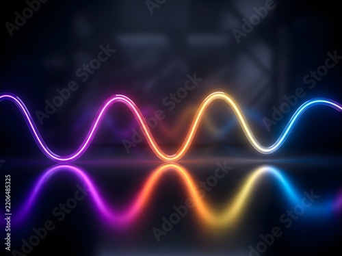 Vibrant Neon Wave Patterns Glowing in Dynamic Horizontal Motion Against Dark Space Background for Futuristic Tech Design