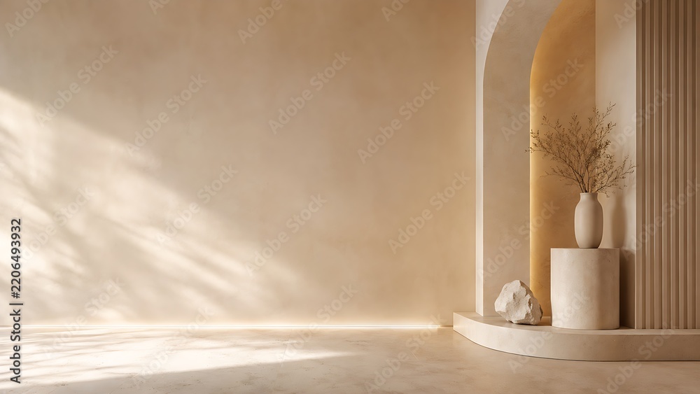 Obraz premium Minimalist Luxury Interior with Warm Natural Light and Elegant Archway
