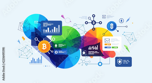Crypto currency charts and financial graphs vector illustration