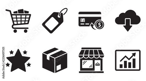 Black E-commerce and Business Icon Set