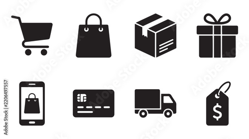 Ecommerce Shopping Icon Set Flat Vector Illustration