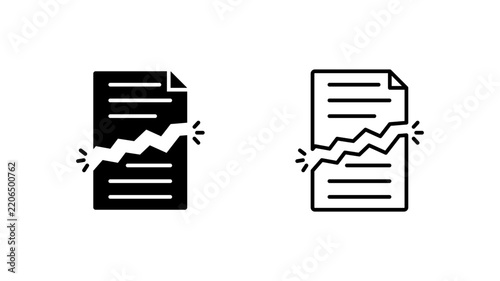 Torn document sheet Paper glyph and outline icon. Ripped page.
