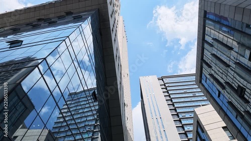 Bottom view of modern business city