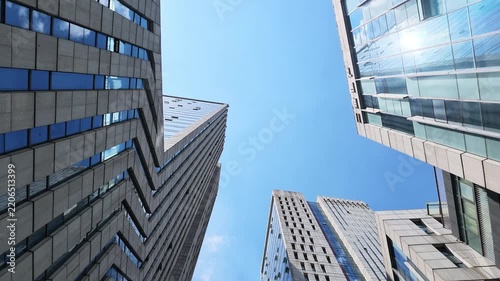 Bottom view of modern business city