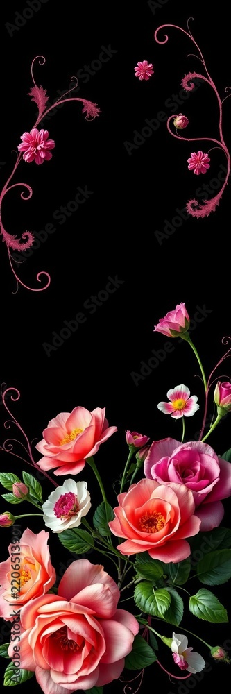 Obraz premium Floral wreath with delicate flourishes and ornate elements, romantic, illustrations
