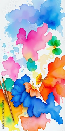 Watercolor painting session with vibrant colors, father-child bond, bonding