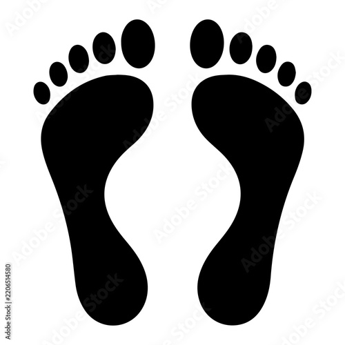 Black silhouette of two human barefoot footprints isolated on white background with bare foot footprint footprints barefoot silhouette