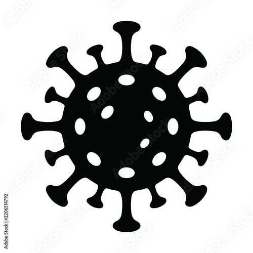 Black silhouette of a coronavirus cell showing detailed structure on a white background with black shape science research black icon viral cell
