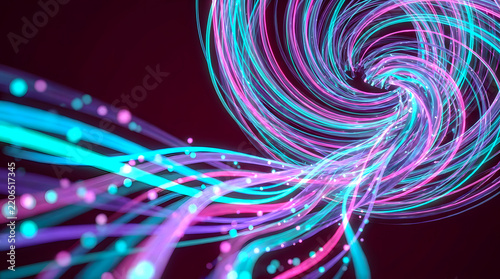 Abstract swirling vortex of glowing light trails and particles with particle vor