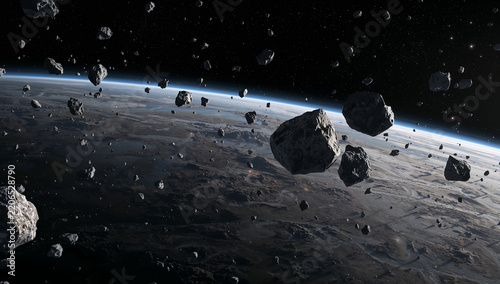 Obraz na płótnie 惑星の上空に広がる多数の小惑星の想像図
