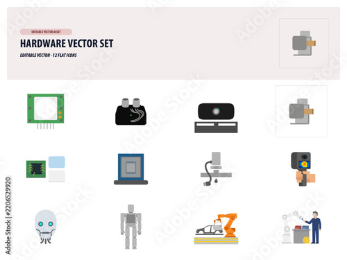 Computer Hardware Vector Set Icons for Technology and Engineering.