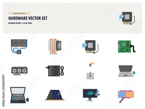 Computer Hardware Vector Set Icons For Technology And Digital Concepts.