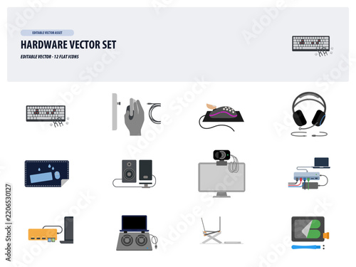 Computer Hardware Vector Set Collection of Digital Devices and Peripherals.