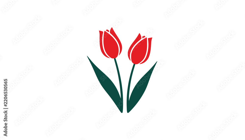 Obraz premium Two stylized red tulips illustration for spring celebration with clean copy space