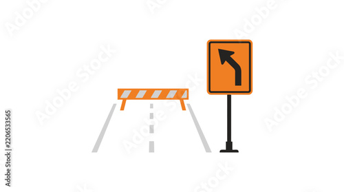 Road Construction Barrier and Detour Sign Vector
