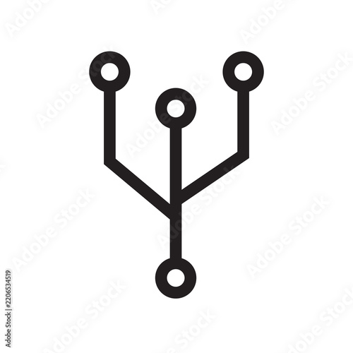 Tree Network Icon Black Root Structure Vector Illustration Hierarchy Connection Technology Design