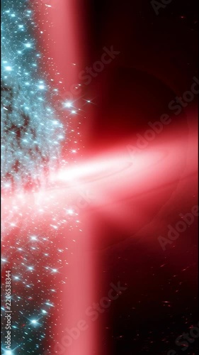 Vertical video of a cosmic scene with glowing stars and colorful nebula clouds
