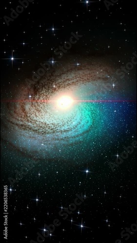 Vertical video of a cosmic scene with glowing stars and colorful nebula clouds