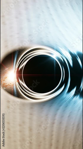 Vertical video of a stylized black hole surrounded by luminous rings