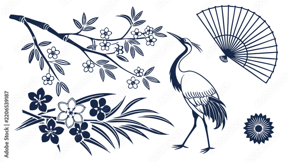 Obraz premium Japanese-inspired botanical illustration
