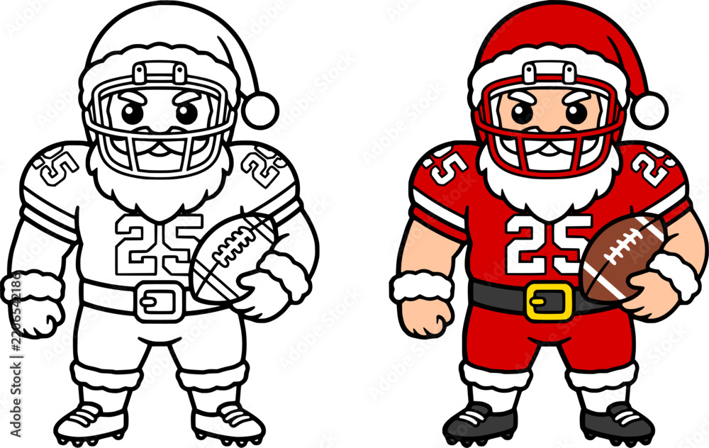 Obraz premium Cute Kawaii Santa Claus American Football Player Vector