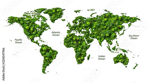Green world map representing global ecosystem