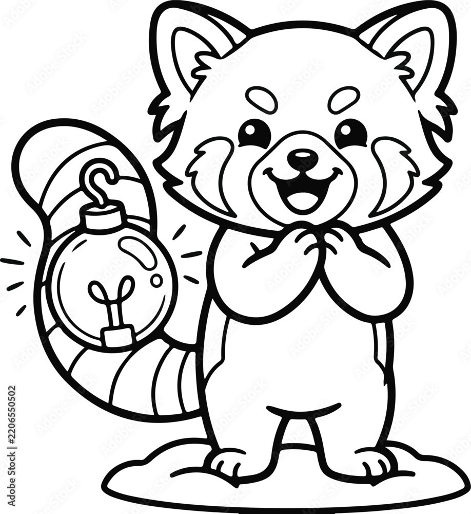 Obraz premium Charming illustration of a red panda holding a lantern with hands together