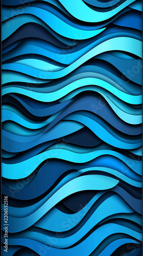 Dynamic abstract pattern with layered blue waves and varying shades, creating a fluid, modern paper-cut effect