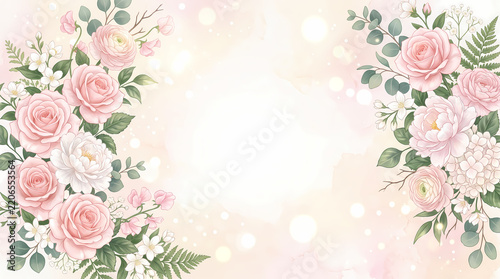Elegant Pink Rose Floral Frame with Soft Pastel Background