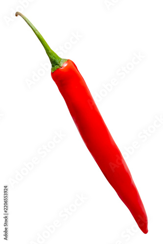 One long curved red pepper isolated with clipping path in png file format