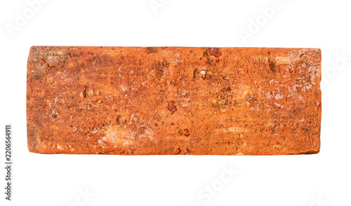 Single old red or orange brick isolated on white background. with clipping path