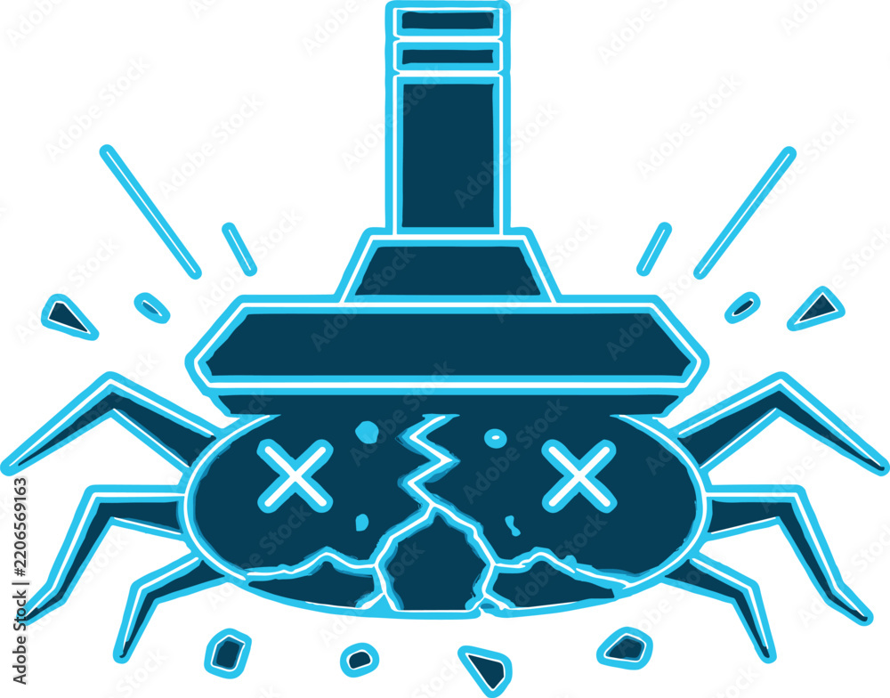 Obraz premium Cracked Robot Spider with X Eyes and Tower Top
