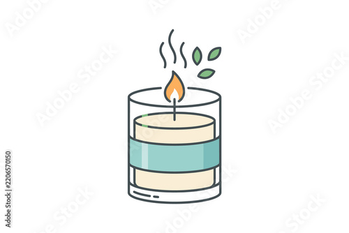 Scented Candle in Glass Jar Vector Illustration